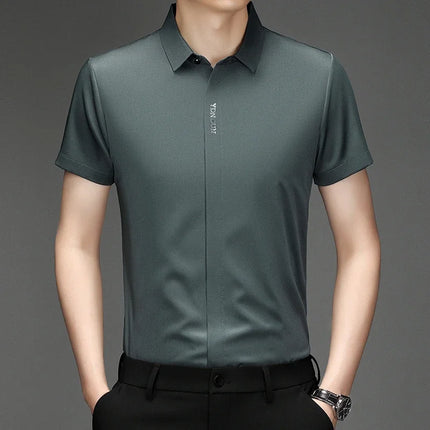 New Men's Business Casual Short Sleeved Solid Color Shirt Wrinkle Resistant Wrinkle Free Comfortable All Season Versatile Top