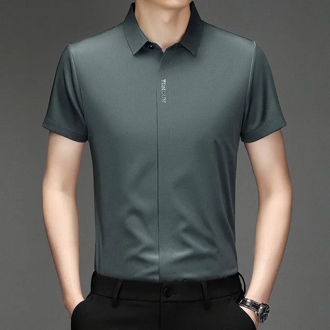 New Men's Business Casual Short Sleeved Solid Color Shirt Wrinkle Resistant Wrinkle Free Comfortable All Season Versatile Top