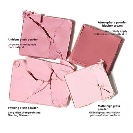 4-Color Pink Peach Blush & Highlighter Palette - Matte Cream Powder, Brightening Color-Boosting Cheek Makeup Rouge