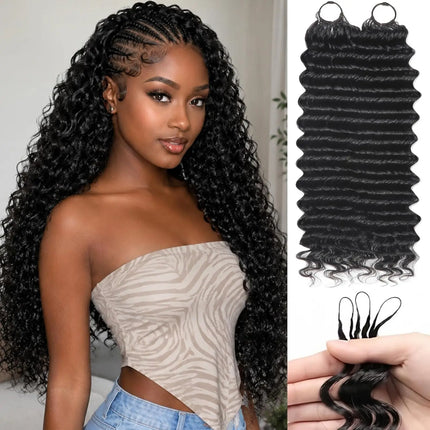 100% Human Hair Bulk For Braiding Deep Wave Feather Crochet Pre-Separated Miracle Knots Invisible Boho Braids Extension