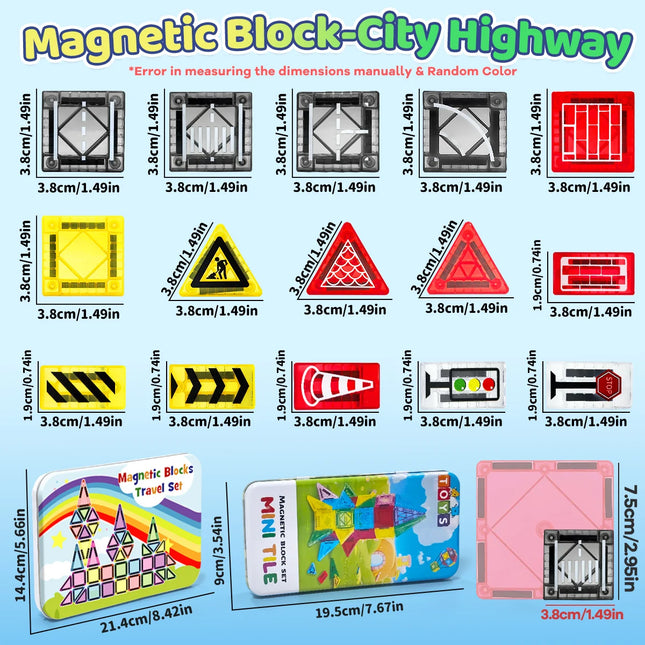 32/64/58PCS Magnetic Road Construction Set Toys For Kids Gift Magnetic Building Blocks Montessori Educational Toys With Iron Box
