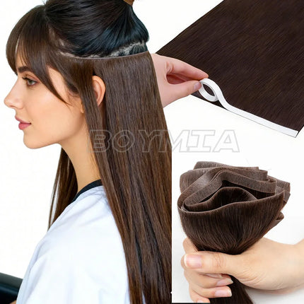 BOYMIA Invisible Long Tape PU Weft Human Hair Injected Tape In Hair Extensions Silky Easy to Use Remy Human Hair 12-22 Inch