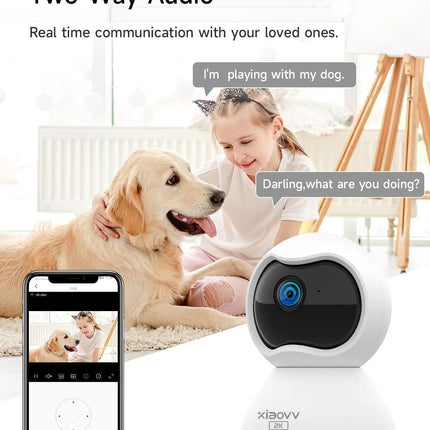 XIAOVV Indoor WiFi Surveillance Camera 2K Pet and Baby Camera with Motion Tracking 360° WiFi IP Home Cameras Night Vision