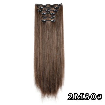 Black Hair Extensions 24"/60cm 6pcs/set Women Long Straight Synthetic Full Head Clip 16 Clips Ombre Heat Resistant Fiber Hair