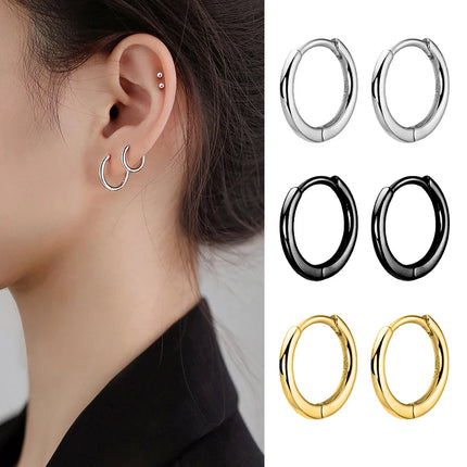 1 pair Women/Man Stainless Steel Small Hoops Earring Piercing Ear Cartilage Tragus Simple Thin Circle Anti-allergic Ear Buckle