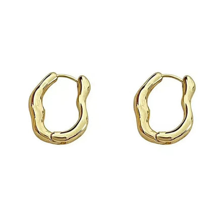 Simple Irregular Oval Hoop Earrings for Women Metal Style Bend Geometric Personality Ear Buckle Accessories Punk Fashion Jewelry