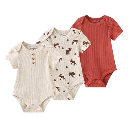 Unisex Cotton Newborn Baby Boy Clothes 3 Pieces Summer 0-12M Cartoon Baby Girl Clothes Print Bodysuits Short Sleeve Bebes