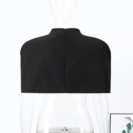 Elegant Cropped Shawl Tops Women's Short Sleeves Stand Collar Coat With Shoulder Pad 2026 New Ladies Spring Summer Solid Outwear