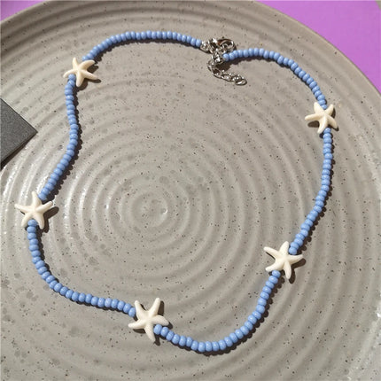 Cute Orange Ceramic Fish Starfish Pendant Beaded Choker Necklace For Women Seaside Vacation Bohemian Harajuku Charm Accessories