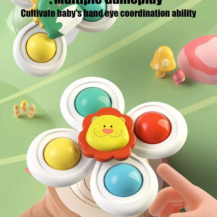 3pcs of Set 0-3 years old Baby Bathroom Spinning Toys,Can be sucked on the Table, Bathroom Wall, glass,Car Windows Soothing Toys