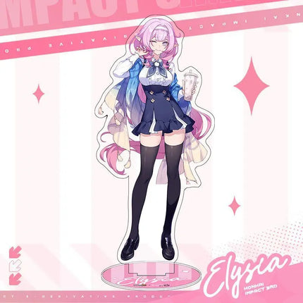 Game Honkai Impact 3 Alloy Brooch Badge Keychain Stand Cartoon Elysia Kiana Keyring Pendant Clothing Bag Decoration Gift Kid Toy