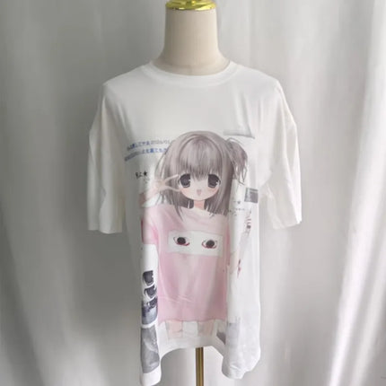 Kimutomo Women T Shirts Sweet Cartoon Printed Short Sleeve Loose Vintage Y2k Aesthetic Harajuku Tops Female Fashion Casual