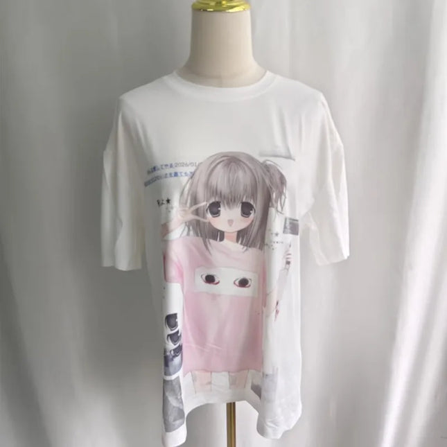 Kimutomo Women T Shirts Sweet Cartoon Printed Short Sleeve Loose Vintage Y2k Aesthetic Harajuku Tops Female Fashion Casual