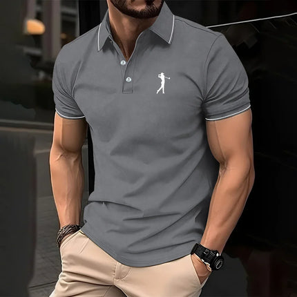 New men's solid color polo shirt, classic men's short-sleeved polo shirt, high-quality casual business polo shirt, social me