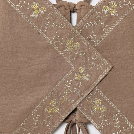 HH Women's Summer Sexy Sling Tops Light Brown V-Neck Sleeveless Embroidery Lace-Up Decoration Fashion Short Tops