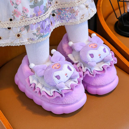 Kids' Slippers House Shoes Cartoon Cinnamoroll Winter Shoes For Girls Anti-slip Warm Thick Bottom Pink Pruple Shoes Size 24-41