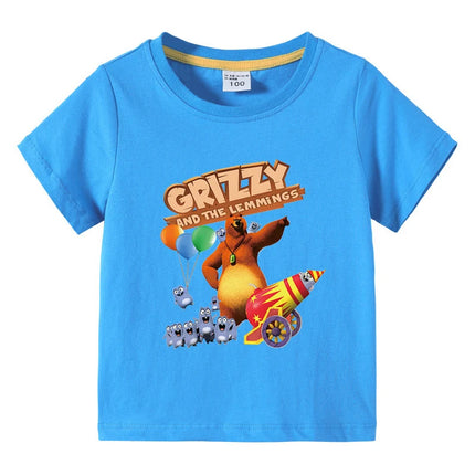 Children's Clothing Grizzy And The Lemmings Graphic Short Sleeve T-Shirt 3-10Years Boys O-Neck Tee 2025 New Fashion Clothing