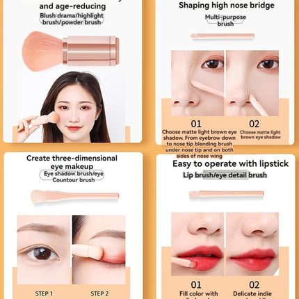 Portable Powder Blusher Brush With Cover 4 in 1 Travel Small Set Makeup Eye Shadow Telescopic Multi-Function Mini Makeup Tool