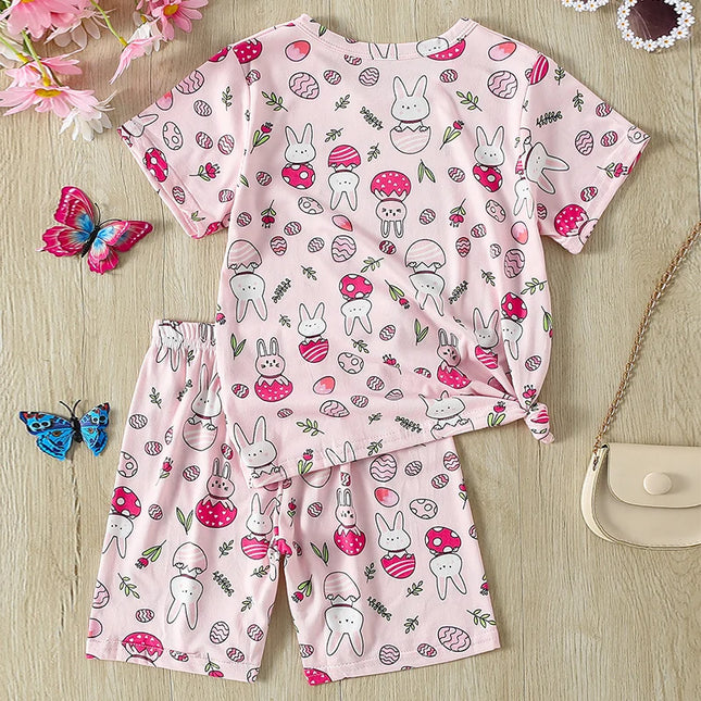 2/4-piece Summer and Autumn Children's Cute Cartoon Print Set for Boys and Girls Comfortable and Versatile Short-sleeved Shorts