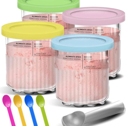 Containers Replacement for NC500/501 Ninja Creami Deluxe Pints Lids Creamy Ice Cream Containers Cups Set Family Size Compatible