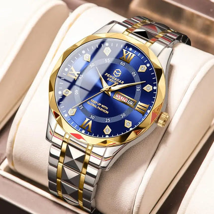 PAAZOMU Luxury Fashion Man Clock Top Business Waterproof Luminous Date Week Men's Watches Quartz Stainless Steel Men Wristwatc