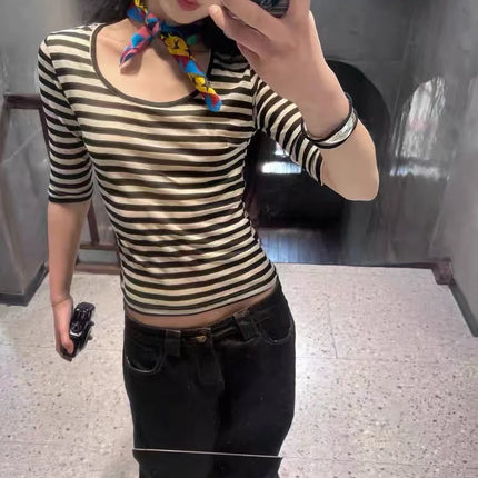 Tonngirls Y2k Fairycore Print T-Shirt Women Three Quarter Japanese 2000s Crop Tops Streetwear American Retro Grunge Tops Slim
