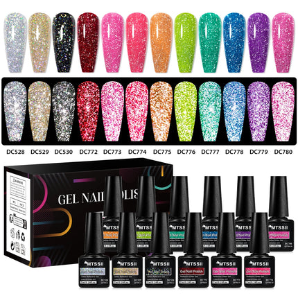 8/12pcs Glitter Gel Nail Polish Set Sparkling Glitter Semi Permanent Soak Off UV Gel Varnish Manicure With Box DIY Nail Supplies