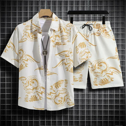Summer Short Sleeve Flower Shirt Men's Beach Sets Hawaiian Island Style Retro Handsome Casual Thin Shirt Hawaiian Shirt