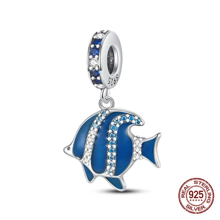 Charm 925 Silver Blue Ocean Life Theme Charm Beads Fit 3mm Original Bracelet For Women DIY Pendants Luxury Jewelry Gift Hot Sale