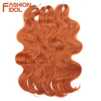 FASHION IDOL Soft Body Wave Crochet Hair 24Inch 3PCS Synthetic Hair Braids Ponytail Fake Hair Wavy Ombre Blonde Hair Extensions
