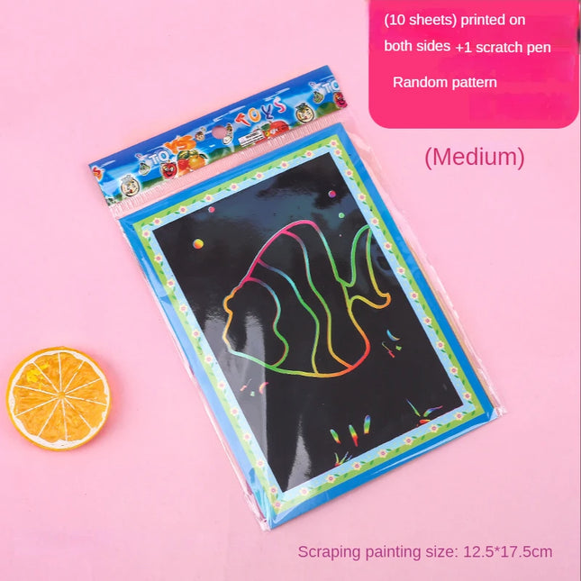 10Pcs Scratch Art Paper Magic Painting Paper with Drawing Stick Drawing Toys Kids Learning Educational Toys for Children Gifts