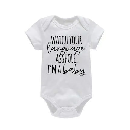 Watch Your Language I'm A Baby Newborn Letter Printed Romper  Harajuku Style Baby Boys Clothes Bodysuits Toddler Girls Jumpsuits