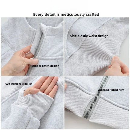 2025 New Women's Slim Fit Hoodie Zipper Cardigan Coat Comfortable Casual Korean Style Polyester Cotton Blend Long Sleeve