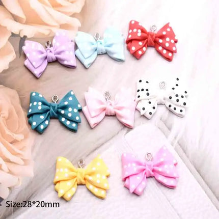 10pcs 28*20mm Cute Small Dot Bowknot Resin Flatback Charms For Pendant DIY Earrings Necklace Jewelry Accessories Finding