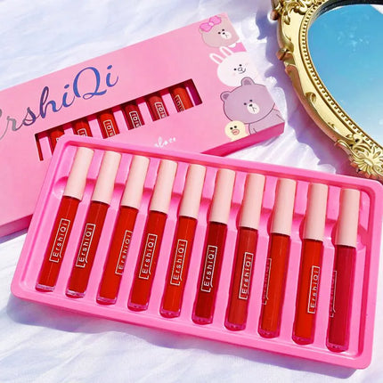 Mini 10 Colors Liquid Lip Gloss Waterproof Non-stick 24 Hours Long Lasting Mirror Lipstick Set Lip Gloss Cosmetic Makeup Care