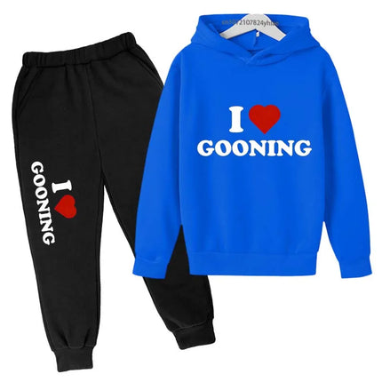 Funny I Love Gooning Kids Spring Autumn Casual Letter Print 2pcs Hoodie+Pants Tracksuits 2-13 Years Boys Girls Outfits Clothes