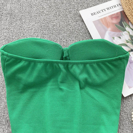 Strapless Western Style Skinny Tanks Camis for Women Summer Casual Solid Colours Female Corset Crop Tube Tops with Built In Bras