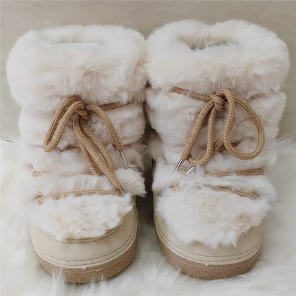 2025 Winter Ankle Boots for Women Platform Antiskid Waterproof Ski Boots Luxury Fluffy Furry Fur Boots Woman's Ankle Booties