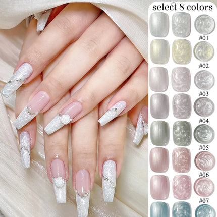 ZH 12ML 8-Color Pearl Shell Thread Nail Gel Polish Long Lasting White Pink Purple Salon Gel Nail Art DIY Solid Gel Polish