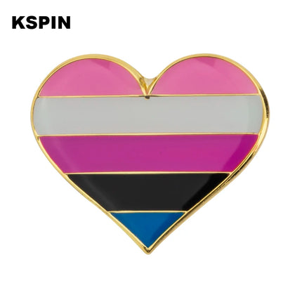 Gender Fluid heart shaped  Badge Symbol Pin Metal Badges Decorative Brooch Pins for Clothes Brooch Jewelry XY0325-2