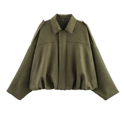 Women's Bomber Jackets Coats Fashion Turn-down Collar Long Sleeve Loose Coats Vintage Female Outerwear Chic Tops