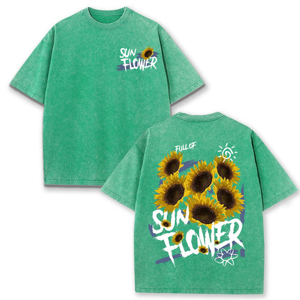 Lift Is Good Beautiful Sunflower Print Washed T-Shirts Women Soft Cotton T-Shirt Street Creative Short Sleeve Summer Casual Tops