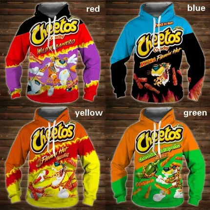 Cartoon 3D Hoodie Cheetos Food Hooded Sweatshir Men's And Women's Long Sleeve Pullover Oversized Haikyuu Graphic Hoodies