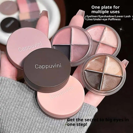 1Pc Eyes Makeup Set Cappuvini Matte Velvet Eyeshadow Palette 4 Colors with Eyeliner Highlighter And Contour Cute Beauty Cosmetic