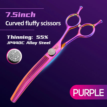 Fenice Grooming Scissors Diamond Screw 7.25 Inch Professional Curved Chunker Scissors Thinner Shears for Pet Groomers Tesoura