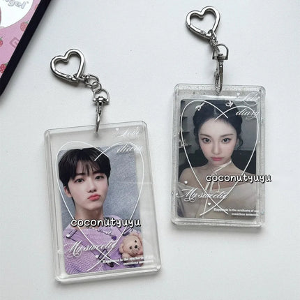 Acrylic Card Holder Waterproof Love Heart Keychain Holder Glitter Photocard Holder Creative For Students Idol Photos Weddings