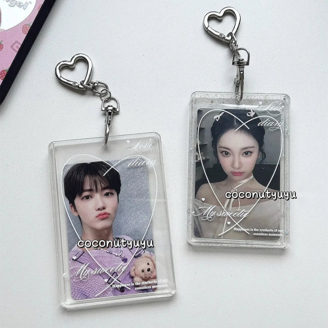 Acrylic Card Holder Waterproof Love Heart Keychain Holder Glitter Photocard Holder Creative For Students Idol Photos Weddings