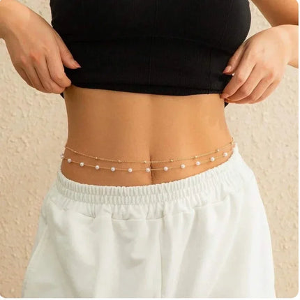 Beach Bikini Waist Chain Simple Double-layer Rhinestone Pentagram Pendant, Versatile Female Sexy Crystal Body Chain