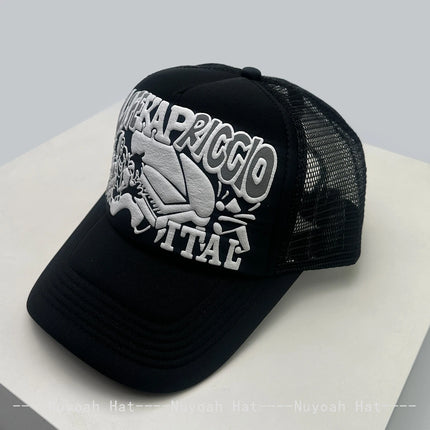 New Unisex Japanese 3D Printed Letter Baseball Hats Sunshade Personal Breathable Hip-hop Trucker Caps Color Block Versatile Mesh