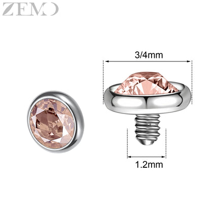 ZEMO 1 Piece 16G Stainless Steel Dermal Anchor Top 3MM/4MM Colorful CZ Crystal Micro Skin Diver Piercings Surface Body Piercing
